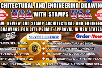 design architectural floor plan USA city permit stamp and structural mep drawing