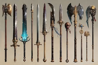 high quality weapon concept art for gaming and more