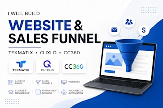 build tekmatix clixlo cc360 website and sales funnel