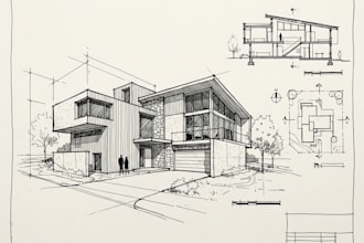 draw detailed line art or sketch illustration for building