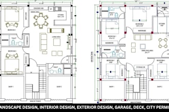 do landscape design, interior design, exterior design, garage, deck, city permit