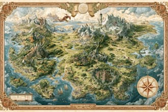 unique fantasy map, realistic or fantasy map