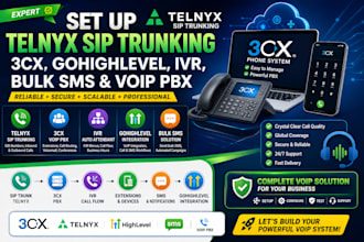 set up telnyx sip trunking 3cx, gohighlevel bulk SMS IVR and voip pbx