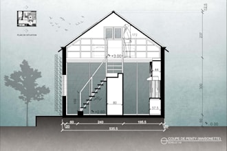 render architecture plan, section, elevation in photoshop style