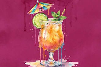 draw food, drink, fruit, vegetables illustration