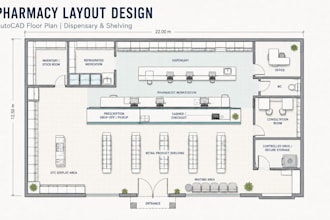 design pharmacy floor plan in autocad with dispensary and shelving layout