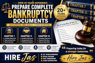 prepare complete chapter 7, 13 and chapter 11 bankruptcy paperwork