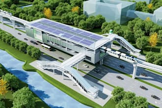 construct modern 3d rail station,3d infrastructure design,city subway cgi render