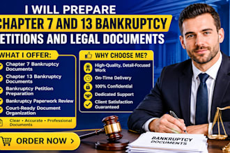 prepare chapter 7 chapter 13 bankruptcy petitions and legal documents