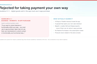 set up in app purchases with revenuecat or native and fix payment rejections