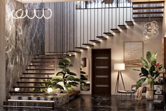 redesign staircase 3d rendering, 2d structural drawing,house entrance, cgi lobby