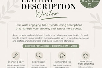 write SEO friendly airbnb, booking and vrbo listing description