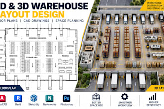 create 2d 3d warehouse distribution center layouts, cad floor plans