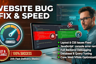 fix website bugs, HTML CSS javascript PHP issues, and optimize speed