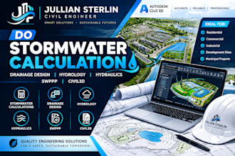 do stormwater calculation, drainage design, hydrology, hydraulics, swppp civil3d