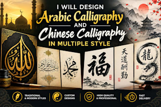 design arabic calligraphy and chinese calligraphy in multiple style
