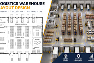 design logistics warehouse layouts, storage circulation, autocad drawings