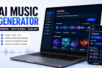 build ai music generator website like suno, text to music app and ai saas