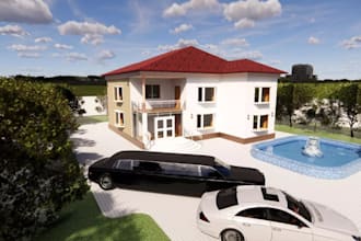 design classic mansion, duplex house revit, garden estate, outdoor villa render