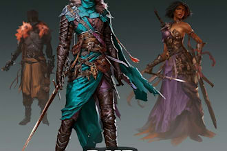 create dnd character design, concept art and illustration