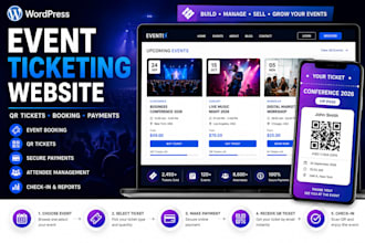 create wordpress event ticketing website, qr tickets, booking and payment system