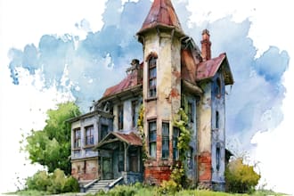 sketch architecture building with watercolor rendering
