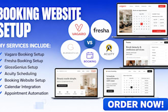 setup vagaro, fresha, glossgenius and acuity scheduling booking websites
