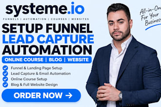setup systeme io funnel lead capture page automation online course blog website