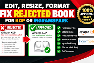 edit, resize, fix rejected book cover, amazon kdp book formatting