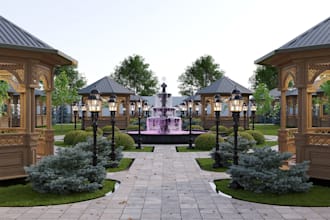 design 3d landscape garden hardscape backyard pergola courtyard outdoor kitchen