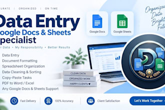 do professional data entry, web research, and google sheets tasks