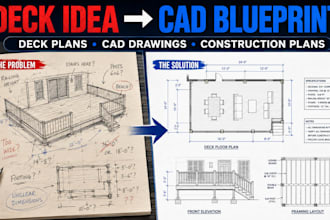 create architectural deck cad blueprints, deck plans and construction drawings