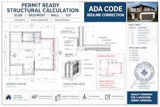 do permit structural calculation slab basement  wall icf redline correction