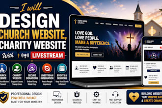 design church website, charity website with livestream
