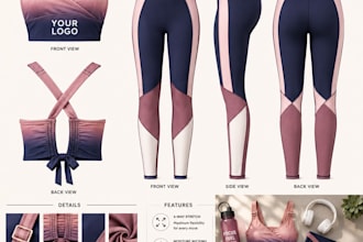 design fashion tech pack and flat sketches for activewear and gym wear