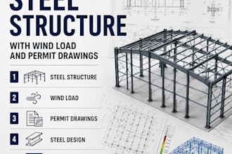 design steel structure with wind load, city permit drawings