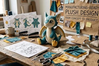 create a plush toy design ready for manufacturing
