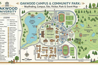 create wayfinding map, campus map, site map, visitor map, event map and park map