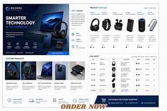 design electronics product catalog, tech brochure and line sheet