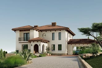 remodel modern hacienda building cgi,exterior gravel driveway,curb appeal render