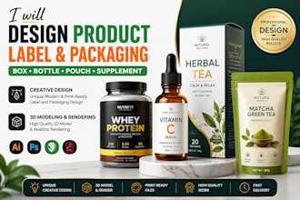 design product label and packaging for box, bottle, pouch and 3d render
