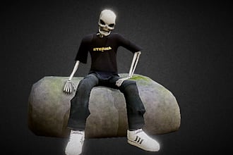 create psx skeleton lowpoly character,ps1 animation,ps2 merch,retro commission