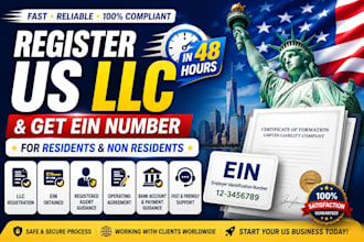 register US llc with ein number for residents and  no residents in 48 hours