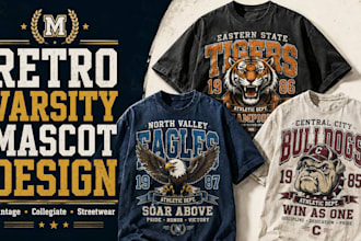 design trendy retro varsity mascot t shirt graphics