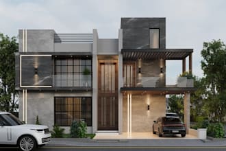 3ds max tropical villa exterior, luxury cabin house facade,corona carpark render