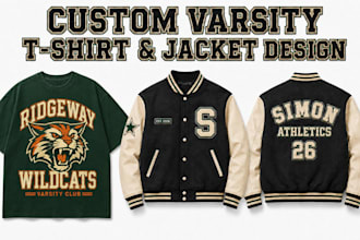 design custom varsity t shirt and letterman jacket graphics for clothing brand