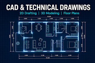 create 2d cad, autocad drafting, technical drawings, and floor plan fast