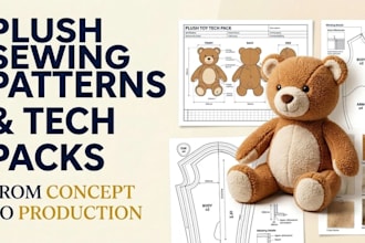design plush sewing patterns and tech packs for production