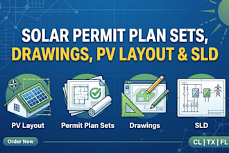 solar permit plans set drawing pv layout sld for usa cl, fl, tx,