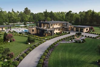 redesign luxury real estate, house mansion cgi, floor to ceiling window, archviz